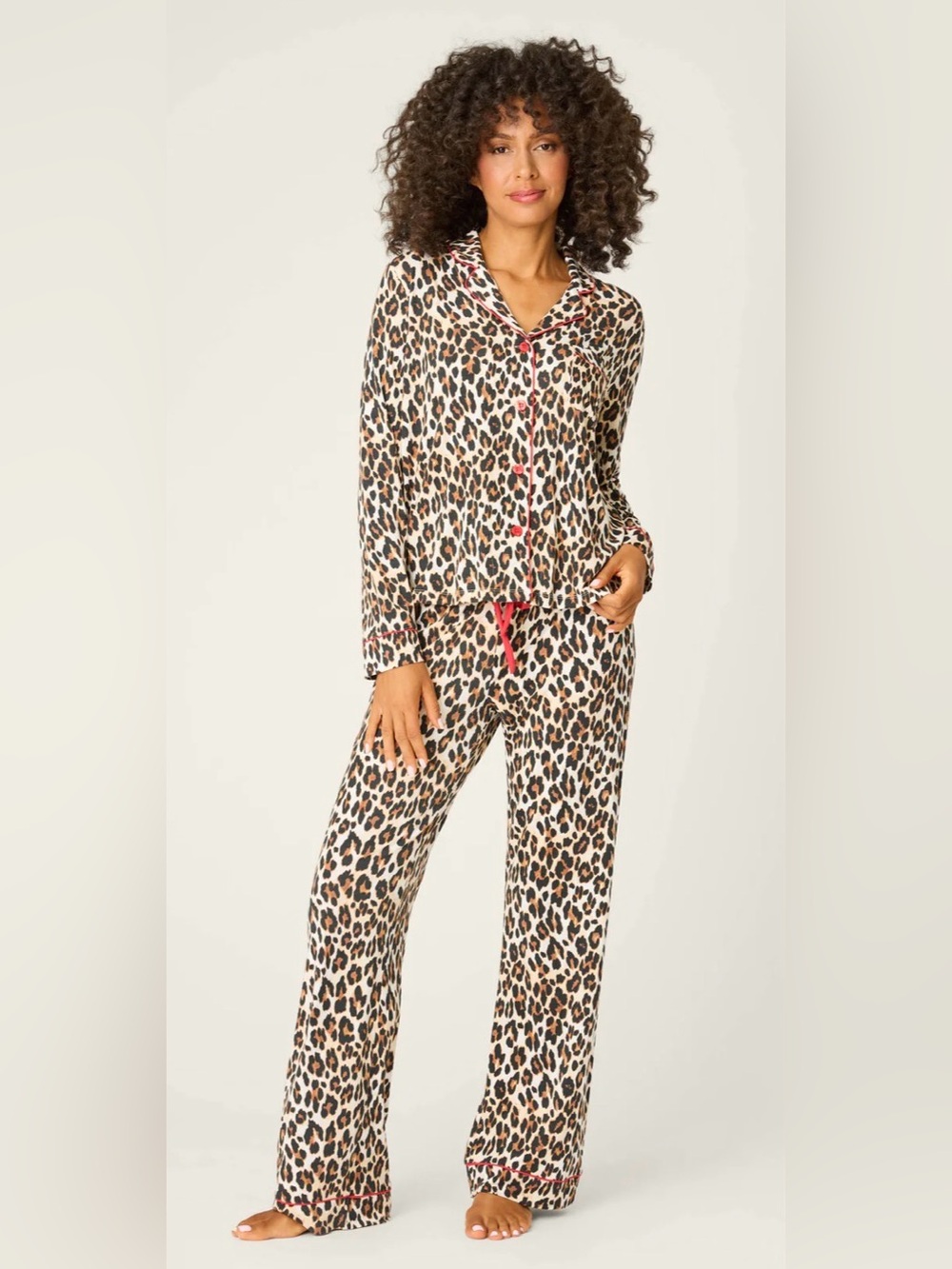 PJ Salvage Leopard Print Wide-Leg Pajama Set - Beige, Black & Brown